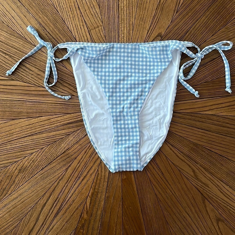 Andie Swim Gingham String Cheeky Bikini Bottom Size 3X Blue Beach Vacation NEW